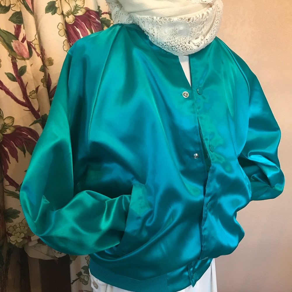 Bomber Jacket Green Nylon Satin Disco Vintage